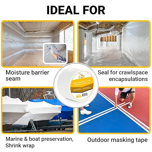 ELK Vapor Barrier Tape - 4” x 180ft - PE 7mm Polyethylene Seam Tape - Moisture Barrier Seam & Seal for Crawlspace Encapsulations or Waterproof Marine Tape - White