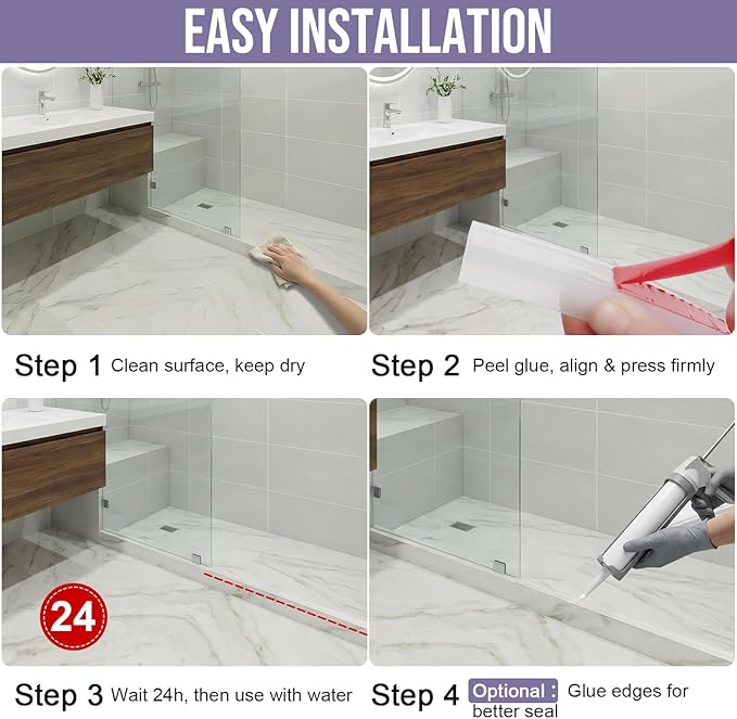 Shower Threshold Water Dam Barrier - Versatile, Silicone Shower Water Guard Stopper Seal Strip for Bathroom Floor, Bathtub Rim, Kitchen Countertop (Transparent, 59 In/ 1.5M)