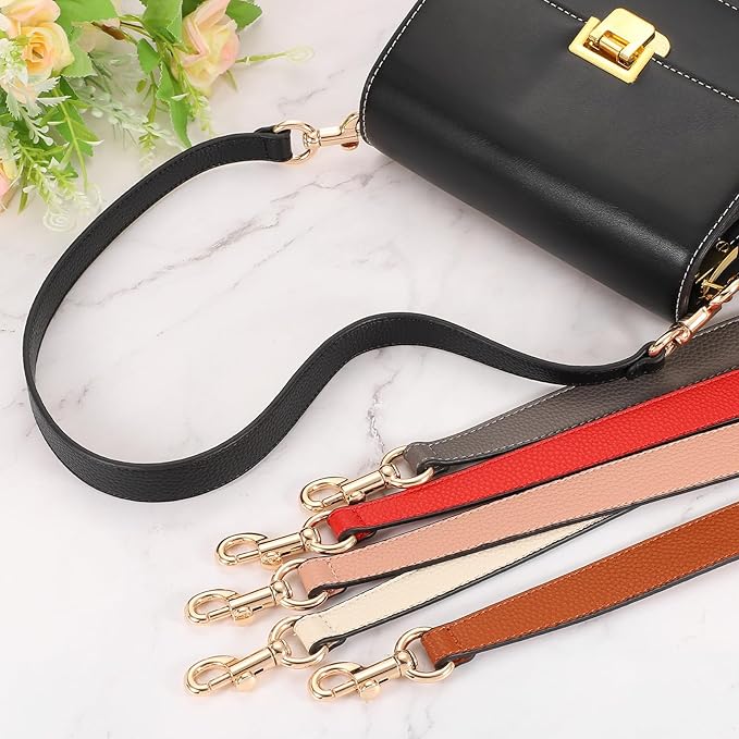 uxcell 25.59 Inch PU Leather Short Bag Strap with Clasp, Purse Handles Handbags Replacement Straps for Clutch Bag Underarm Bags, Dark Khaki, Silver Buckle
