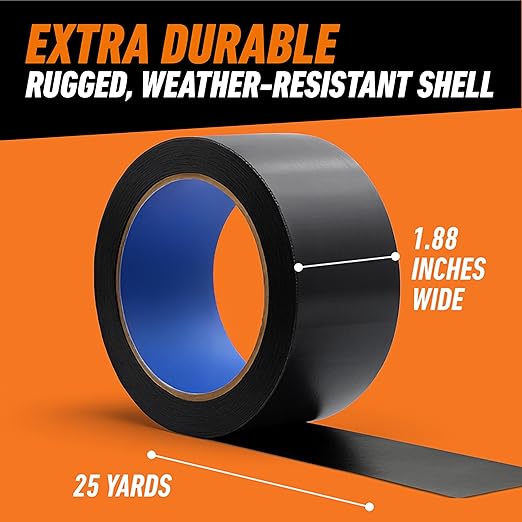 Gorilla All Weather Duct Tape, Black, 1.88" x 25 yd (Pack of 2) - UV and Temperature Resistant Waterproof Tape for Outdoor Repairs