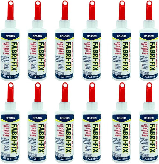 BEACON Fabri-Fix Bonding Solution - Fast Grab & Quick Dry for Fabric, Leather & More - No Heat, No Mess & Burn-Free, 4-Ounce, 12-Pack