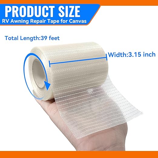 Tikfoam RV Awning Repair Tape for Tarp, Boat Covers,Tent, Sail, Tear Repair Patch Kit, Waterproof, 3.15 Inch Wide 39FT Long, Reinforced