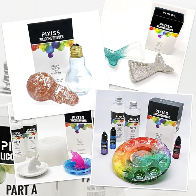 Pixiss Silicone Mold Making Kit Liquid Silicone Rubber Bubble Free Translucent Clear Mold Making Silicone-Mixing Ratio 1:1-Molding Silicone for Resin Molds,Silicone Molds DIY(21.16oz)