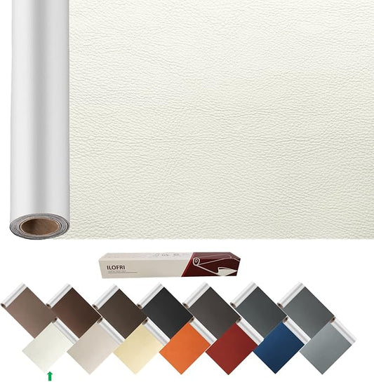 ILOFRI Large Leather Repair Patch 60x17 inch, Self Adhesive Vinyl and Leather Repair Tape Kit for Couch, Car Seat, Furniture, Upholstery, Sofa, Chairs, Handbags - Beige White