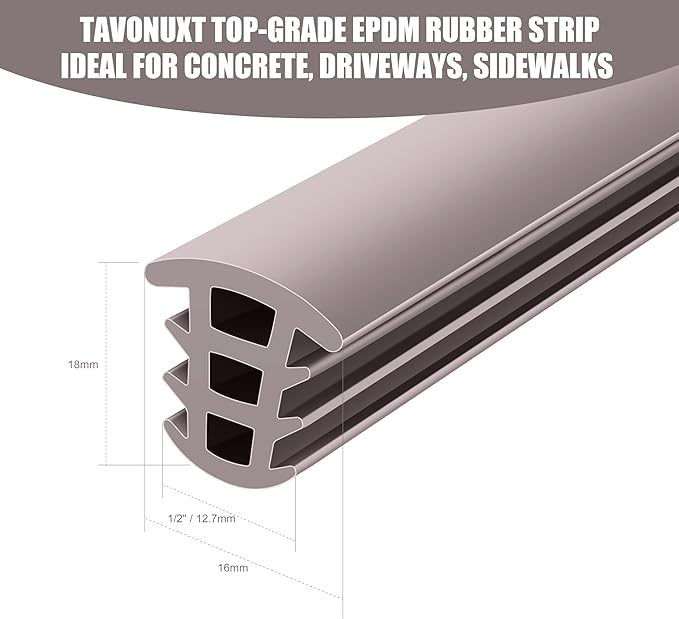 Flexible EPDM Rubber Strip (10 ft Long x 1/2 inch Wide) - Concrete Crack Repair & Replacement, Weather & Aging Resistant Expansion Joint Filler for Driveways, Sidewalks