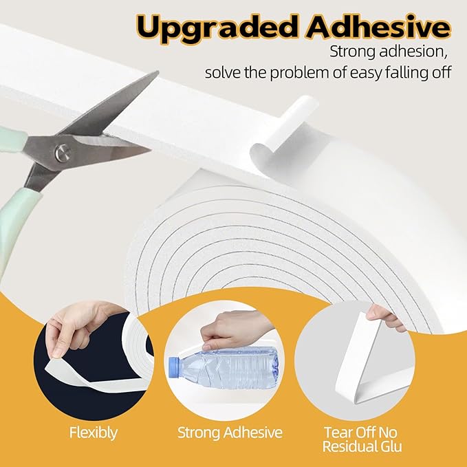 1/2 in Wide x 1/8 in Thick x 33FT Window Sealing Tape,Weather Stripping Door Seal,Foam Insulation Tape,Single-Sided Self-Adhesive Foam Strips White