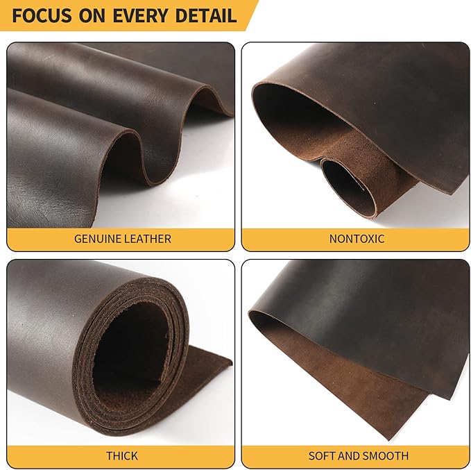 RingSun Genuine Leather Sheets for Craft (2mm), Full Grain Leather for Tooling Craft Sewing(6''X12'', Black Coffee)