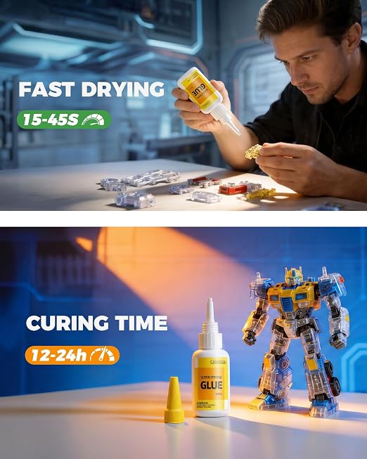 Super Glue for Plastic, PLA, ABS, PETG, PC, ASA, Acrylic, PVC, Dries Clear Liquid CA Adhesive for 3D Prints, Model Kits, RC Parts & Repairs, 40ml