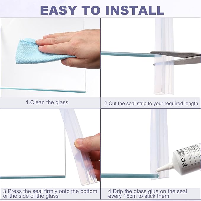 uxcell Shower Door Side Seal, F-Type Shower Door Sweep for 1/2" Glass 130" Long Silicone Frameless Glass Door Seal Strip, Stop Shower Leaks, Clear