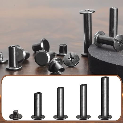 YORANYO 70Sets Chicago Screws Leather Rivets Assorted Screw Rivets Chicago Binding Screws for Decorate and Repair Leather Craft Belt Bag Shoes Purse Bookbinding (Black, M5*15,18,20,25)