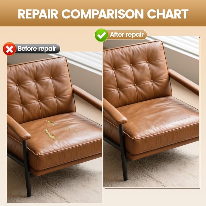 WALLAX Leather Repair Patch, 16 x 79 Inches Self Adhesive Leather Repair Tape for Furniture, Couch, Sofa, Car Seats, Office Chair, Car Interior, Upholstery, Vinyl Repair Kit (Beige)