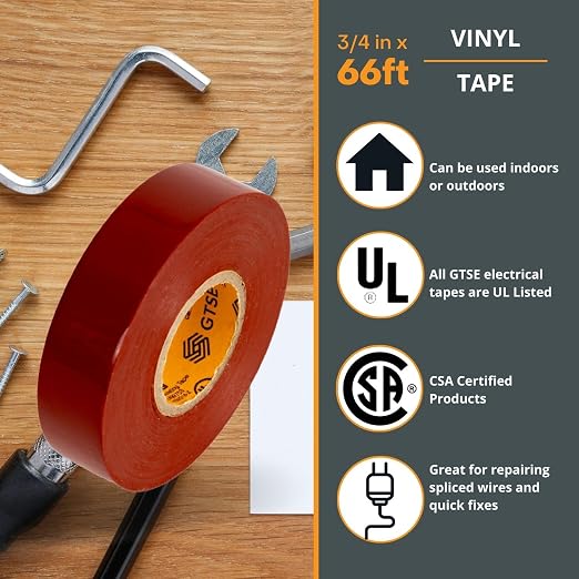 GTSE Brown Electrical Tape, ¾ in x 66ft, 1PC, Strong Self-Adhesive PVC Insulation Vinyl Tape for Insulating, Repairing and Protecting Electrical