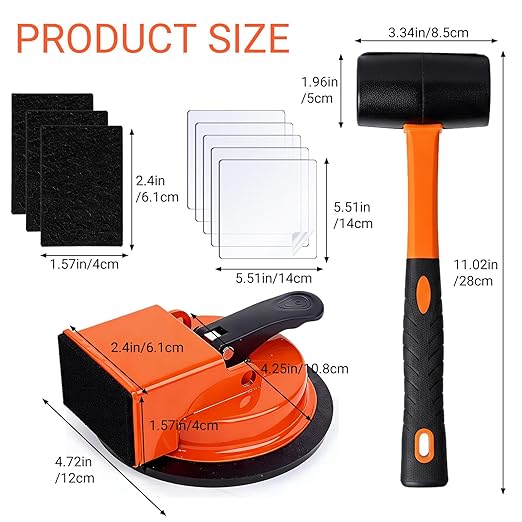 Heavy-Duty Floor Gap Fixer Tool with Robust Rubber Mallet & 5 PCS Reusable Nano Adhesive Pads – High-Grip Pro Suction Cup Repair Kit for Laminate & Vinyl Plank, Ideal for Gap Filling