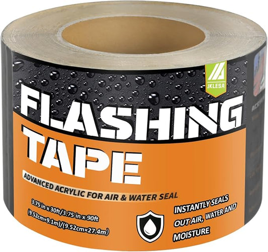 Flashing Tape for Windows and Doors, 3.75 in x 90 ft Roll, Acrylic Adhesive, Self-Adhesive Flashing Tape, Waterproof, UV Resistant, Great for Sealing Doors, Windows, and Construction & Repairs