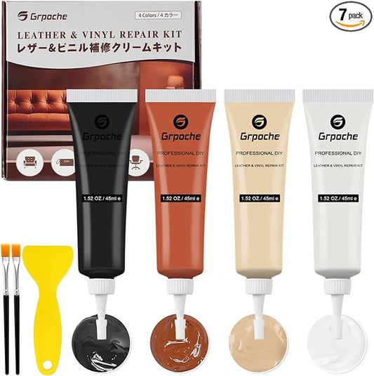 Leather Repair Kit for Furniture, Leather Couch Repair Kit for Car Interior, Car Seats, Sofa, Jacket and Purse, Vinyl Repair Kit with Color Matching Guide, Restores Artificial, Genuine Pleather