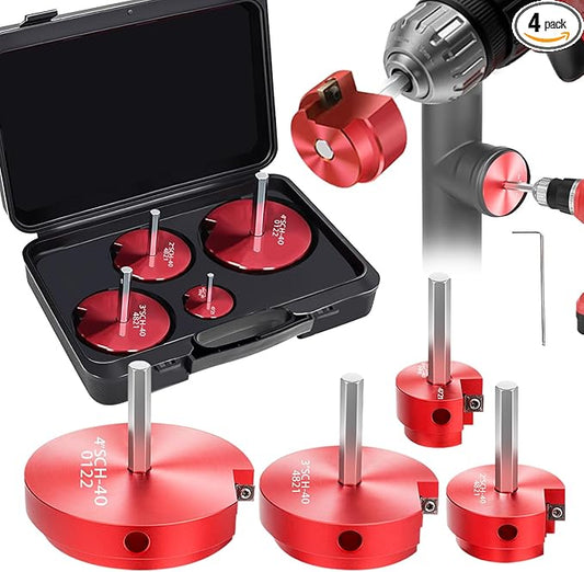 4-Piece PVC Pipe Reamer Kit for 1/2" Drills - 1-1/4",2",3",4” Inner Cutter Tool Reamer for PVC, CPVC, ABS, Conduit & Industrial Pipe, SCH40 Repairs, Pipes Fitting Saver