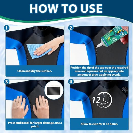 Wetsuit Repair Kit, Wader Patch Kit, Flexible Wader Repair Glue, Durable Waterproof Adhesive Seals Cracks, Rips, Tears & Holes on PVC Inflatables, Tents and More