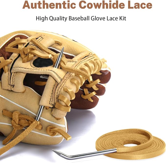 Softball Baseball Glove Lace, Mitt Lace Repair Kit Includes 2 Leather Laces and Lacing Needle for Catcher's Glove