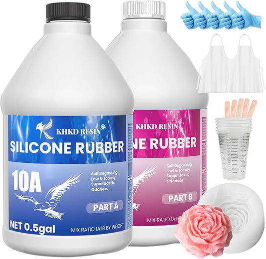 KHKD RESIN Silicone Mold Making Kit, 10A Liquid Silicone Rubber 1 Gallon, Translucent Clear Mold Making Silicone Mixing Ratio 1:1 – Bubble-Free, Easy Demold for Resin Molds, 3D Molds, 4H Fast Cure