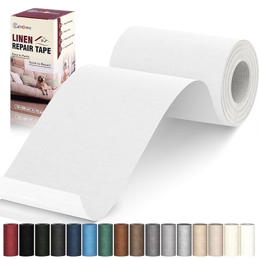 Cahomo Linen Repair Tape 4x79 inch, Self Adhesive Linen Fabric Patches, Linen Fabric Patch Tape Kit, Fabric Repair Tape for Linen Sofas, Headboards, Chairs, Pillows, Curtains - White