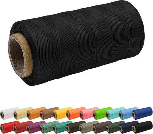 JeogYong 1mm Waxed Thread, 284 Yards 150D Flat Leather Sewing Thread, Hand Sewing Waxed Cord for Leather Craft, Bookbinding, Shoes Repairing (Black)