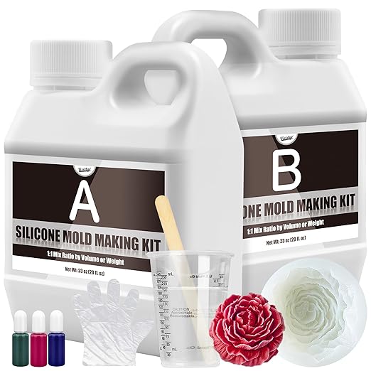 ﻿Silicone Mold Making Kit - 46oz Translucent Liquid Silicone Rubber 1:1 Mixing for Mold Making, Fast Curing Molding Casting Kit for Resin, Candle Molds, Soap Molds, DIY, Includes 3 Color Pigments