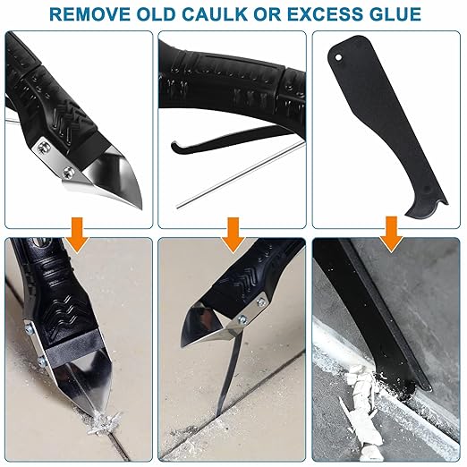 Silicone Caulking Tool,5 in1 caulk remover tool with Grout Scraper,caulking tool kit，Adhesive Residue Scraper Seam Repair Tool Kit for Kitchen Bathroom