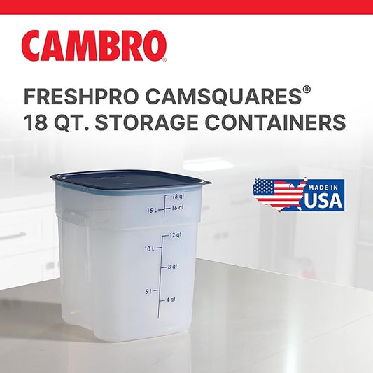 Cambro FreshPro 18 Quart (QT) Food Storage Container with Lid (Restaurant Grade) - for Food Prep, Commercial Kitchen, Pet and Dog Food Container (Translucent)