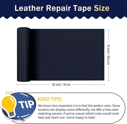 Zenyao Leather Repair Patch Tape - Self Adhesive Leather Repair Kit for Car Seat Furniture, Heavy Duty Vinyl Repair Patch for Couch Sofa, Waterproof Fix for Tears, 12x30 Inch Roll, Navy Blue