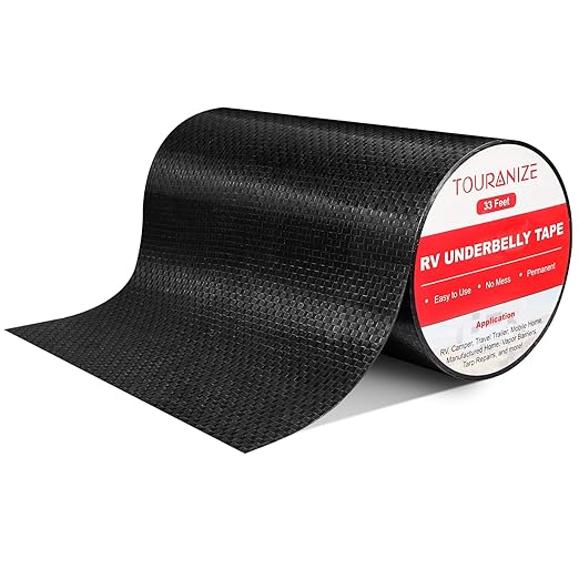 RV Underbelly Material RV Underbelly Tape, 8'' x 33' Waterproof Flex Belly Tape with Permanent Sealing Adhesive for Mobile Home, Camper Travel Trailer, Tear Repair Patch, Black