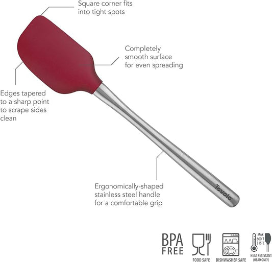 Tovolo Flex-Core Silicone Spatula Metal Handle for Scraping Bowls Mixing and Baking, Dishwasher Safe Heat Resistant Stainless Steel Silicone Spatula for Cast Iron and Nonstick Cookware, Cayenne Red