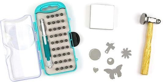 Cousin DIY Stamp & Go Metal Stamping Tool Kit Set with Hammer, Charms, Block and Bits, Multi