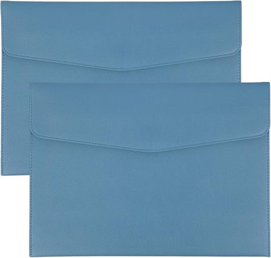 PATIKIL 2Pcs PU Leather A4 File Folder, Document Holder Envelope Waterproof Napa Texture Filing Organizer Portfolio Folder Case with Magnetic Snap Closure for Home Office, Light Blue