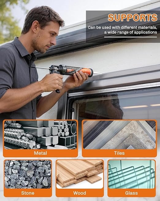 WELLUCK Light Gray Silicone Caulk, 100% Waterproof Silicone Sealant Adhesive Caulking,for RV, Kitchen,Bathroom, Window, Door, Glass,10.2FL.OZ/300ML (1Pack)
