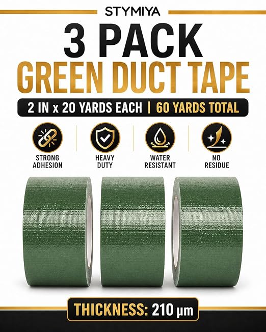 Black Duct Tape Heavy Duty: Wide Waterproof Outdoor Duck Furniture Repair Tape Bulk - Strong Adhesive Weather UV Resistant No-Residue Masking Tapes Patterns Variety Pack (3, Green)