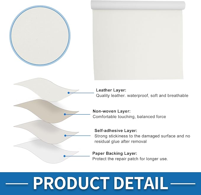 Self Adhesive Leather Repair Patch Strong Stickiness 30"x16" Leather Repair Tape PU Leather White 1 Pcs