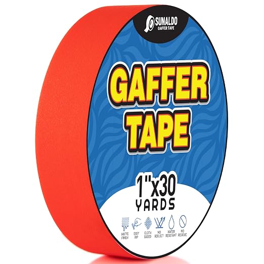 Gaffers Tape Heavy Duty, Easy to Rip, Residue-Free Professional Grade Floor Tape for Electrical Cords, Matte Finish Non Reflective, Weather Resistant (1, Red, 1" x 30 Yards)