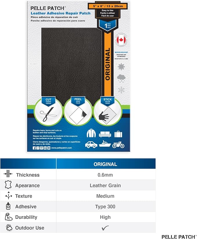 Leather Car Seat Repair Kit Black - 25 Colors Available - Original 5x8 - Black