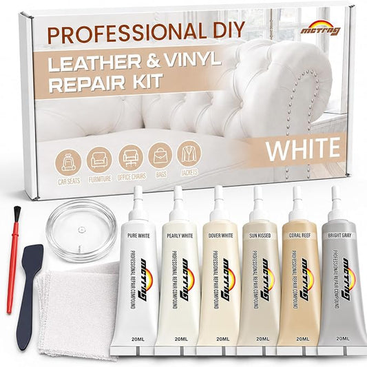 Leather & Vinyl Repair Kit for Boat, Car Seat, Furniture, Couch, Bag, Shoe | White, Cream, Gray, No Skills Needed, for Scratch, Tear, Crack, Hole, Peel & Burn on Faux Upholstery, Sofa, Purse, Jacket, RV
