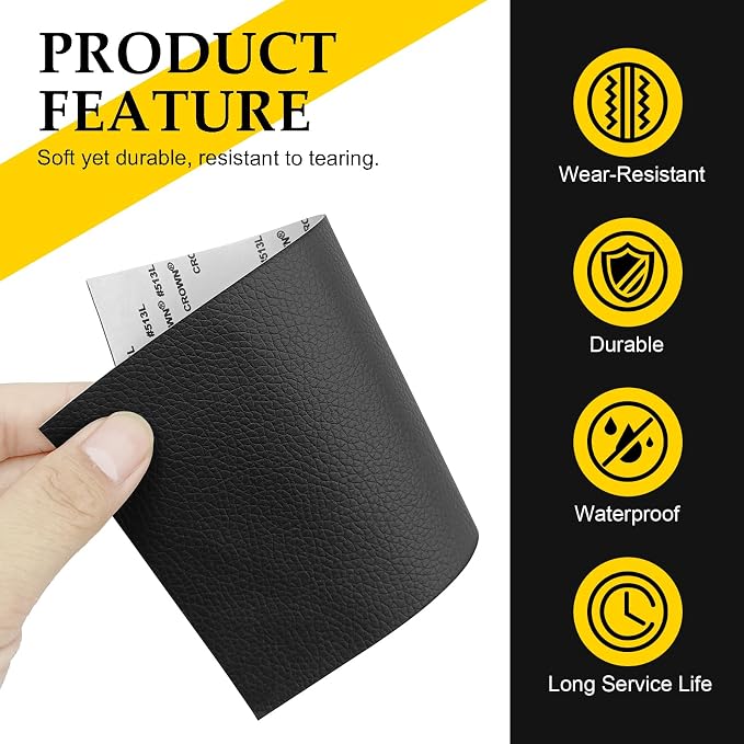2PCS Self Adhesive PU Leather Repair Patch for Car Seat Furniture and Upholstery Strong Adhesive Easy-to-Use Leather Repair Tape for Tears(Black)
