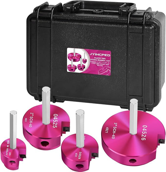 PVC Pipe Reamer Kit,PVC Fitting Saver Hub Socket Saver for Plumbing,Include 3/4", 1.5", 2", 3" Reamers,4-Piece Plastic Pipe Reamer Tool Kit for Sch.40 CPVC ABS Fittings,Fit Standard 1/2" Drills