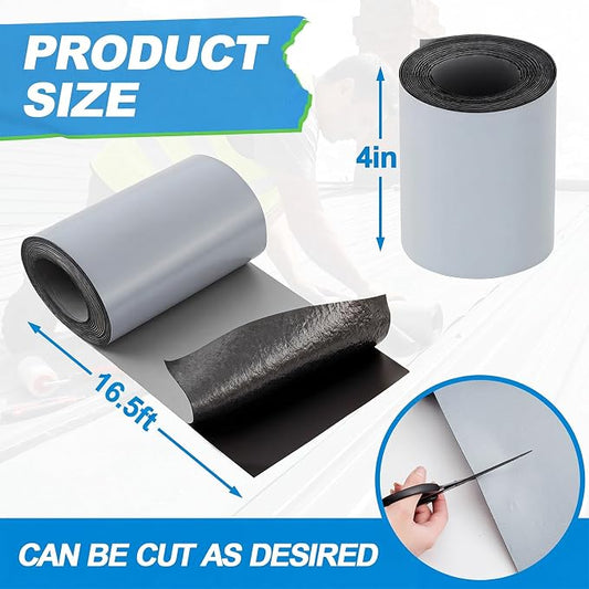 4in x 16.5ft Roof Waterproof Tape, Heavy-Duty TPU Self-Adhesive Leak Repair for Small Crack Sealing, Window Frames, RV Edge, Flashing & Quick Home Emergency Waterproof Fix (Gray)