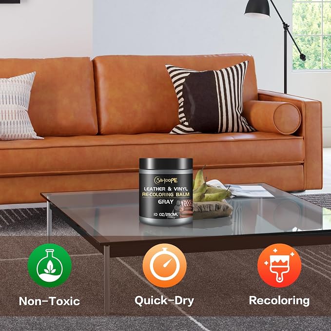 Gray Leather Recoloring Balm, Leather Repair Kit for Furniture,Leather Dye Couch Paint and Repair,Leather Scratch Remover,Leather Color Restorer for Couches Car Seats Purses Shoes