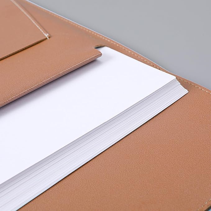 PU Leather A4 File Folder Document Holder with 3 Pockets Waterproof Stylish Envelope Folder Case with Snap Closure (Khaki)