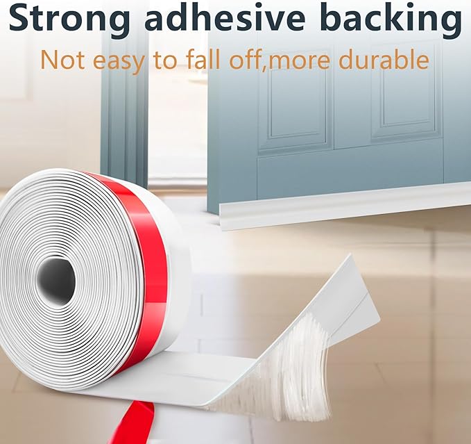 Wide Silicone Weather Stripping Door Seal with Strong Adhesive 2" x 36 ft, Extra Thick 0.08" Draft Stopper Tape for Door Frame, Side and Bottom Gaps Strip for Glass Shower, Transparent