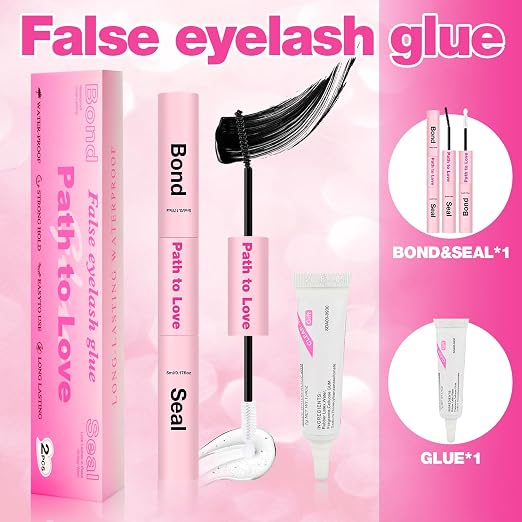 Professional Lash Cluster Glue Kit - 150H Strong Hold Bond & Seal Waterproof Eyelash Glue,Long-Lasting Adhesive for DIY Cluster Lashes,Home Use,Beginners & Pros(Black,2-Pack (5ml+5ml+0.24oz)