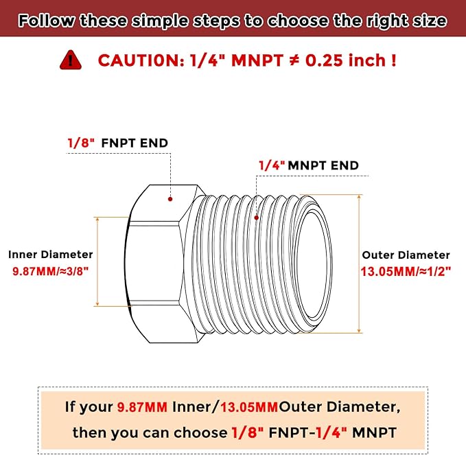 Pack of 15, 1/4" Male NPT NPT1/8" FeMale NPT Solid 304 Stainless Steel Hex Bushing with Sealing Tape, Hose Fittings Adapter Reducer for Bathroom Remodel, Tool Extensions