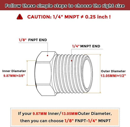 Pack of 15, 1/4" Male NPT NPT1/8" FeMale NPT Solid 304 Stainless Steel Hex Bushing with Sealing Tape, Hose Fittings Adapter Reducer for Bathroom Remodel, Tool Extensions