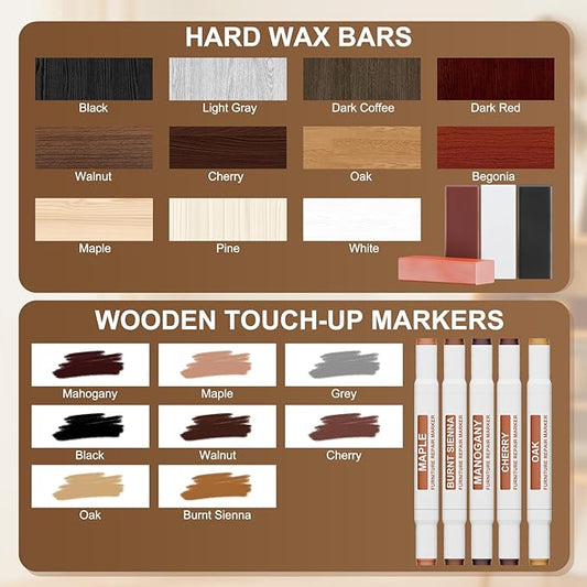 Laminate Wood Floor Repair Kit, Wax Melting Tool with Display, Hard Wax Filler, Marker Pen, for Floor, Furniture, Countertop & Tile Repair, Blue