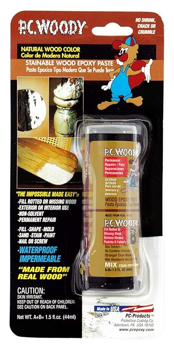 PC Products PC-Woody Wood Repair Epoxy Paste, Two-Part 1.5 oz in Two Jars, Tan 23334 (Pack of 1)